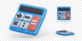 Set of 3D vector calculators in different positions. Icons for online application