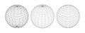 Set of 3d vector spheres from different sides. Horizontal and vertical lines, latitude and longitude Royalty Free Stock Photo