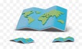 Set of 3D world maps with shadows. Curved realistic poster of continents and oceans Royalty Free Stock Photo