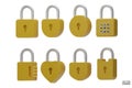 Set Of 3D Yellow Padlock Icons Isolated On White Background. Minimal Lock Icon.
