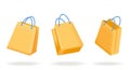 Set of 3d yellow Shopping bags. Sale, discounts, Online shopping concept. Royalty Free Stock Photo