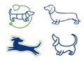 Set of dachshund vector drawings as logo or dog symbol, for vet, pet shop, includes line art illustration