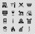 Set Dagger, Ancient column, ruins, Crossed medieval sword, Wine glass, Olympic rings, Parthenon and Trojan horse icon