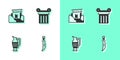 Set Dagger, Ancient ruins, amphorae and column icon. Vector