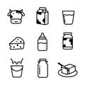 Set of dairy icons with black color