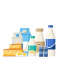 Set of dairy products. Milk, yogurt, cheese, cream