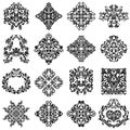 Set of damask ornaments for design use. Elegant floral and vintage elements. Embellishments isolated on white background. Royalty Free Stock Photo