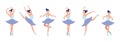 Set of dancing ballerinas in flat style isolated on white background. Cartoon ballerina character with different dance poses and Royalty Free Stock Photo