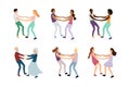 Set of dancing couples of different race and age and orientation