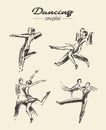 Set dancing couples, hand drawn vector sketch Royalty Free Stock Photo