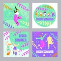 Set Dancing People, Poster Disco Summer Cartoon.