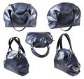 Set of dark blue leather handbag isolated Royalty Free Stock Photo