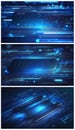 Set of dark blue technology illustrations. Modern compositions.