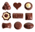 Set of Dark Chocolate sweets. Isolated on a white background. Royalty Free Stock Photo