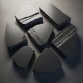 Set of dark flat slate pieces arranged on a light grey surface Royalty Free Stock Photo