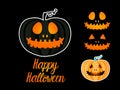 Set Dark Jack lantern pumpkin Happy Halloween jackolantern. Vector illustration isolated on black background.