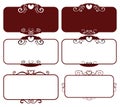 Set dark red vintage frames, design elements. Sketch hand drawn. Decorative border with heart for valentine Royalty Free Stock Photo