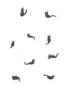 Set of stylized dark brown silhouettes of cute little kitties