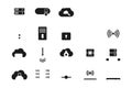 Set of dark solid icons for cloud computing, data storage, network security, and wireless connectivity Royalty Free Stock Photo