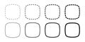 Set of dashed squircles or squares with rounded borders. Simple geometric shapes and frames isolated on white background