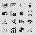 Set Data analysis, Cloud and shield, Server, Pie chart infographic, security with padlock, Folder, and Processor CPU Royalty Free Stock Photo