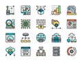 Set of Data Analysis Color Line Icons. Hosting, Program Algorithm, Database Royalty Free Stock Photo