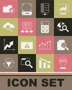 Set Data analysis, Document with graph chart, Search globe, Server, cloud computing, Folder and lock and Calculator icon Royalty Free Stock Photo