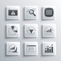 Set Data analysis, Pie chart infographic, Sales funnel with, Browser exclamation mark and Binary code icon. Vector Royalty Free Stock Photo