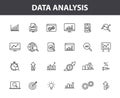 Set of 24 Data Analysis web icons in line style. Graphs, Analysis, Big Data, growth, chart, research. Vector illustration Royalty Free Stock Photo