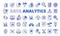 Set of Data analytics icons in line design blue.Data visualization, Charts, Analytics dashboard, Big data, Statist. Data