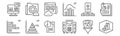 Set of 12 data analytics icons. outline thin line icons such as d, data, pyramid, api, web hosting, system
