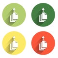 Set Data export icon isolated with long shadow background. Color circle button. Vector