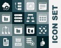 Set Data export, stream, Browser files, Processor with CPU, Server, Data, Web Hosting, File missing, Cloud technology Royalty Free Stock Photo