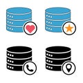 Set of Database storage icon, internet network server cloud data symbol, connection system vector illustration Royalty Free Stock Photo