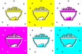 Set Date fruit in bowl icon isolated on color background. Vector Royalty Free Stock Photo