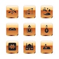 Set Date fruit, No sweets, Muslim Mosque, Perfume, man prays, Wudhu, and Oil pump or pump jack icon. Vector