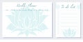 Set of day organization templates with silhouette ofl lotus. Weekly planner and to do list. Stylization of blue water lily.