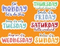 Set of days of the week stickers with lettering