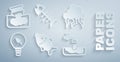 Set Dead fish, Storm, Light bulb with leaf, Water problem, and Barrel oil leak icon. Vector Royalty Free Stock Photo