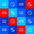 Set Dead laptop, Clock 24 hours, Digital alarm clock and Waiting icon. Vector Royalty Free Stock Photo
