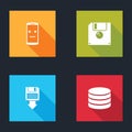 Set Dead mobile, Floppy disk, backup and Database icon. Vector Royalty Free Stock Photo