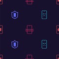 Set Dead mobile, Mobile with shield, Waterproof phone and smart home on seamless pattern. Vector