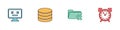 Set Dead monitor, Database, Delete folder and Alarm clock icon. Vector Royalty Free Stock Photo