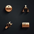 Set Deal, Employee hierarchy, Repair price and Sell button icon with long shadow. Vector