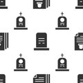 Set Death certificate, Grave with tombstone and Grave with tombstone on seamless pattern. Vector Royalty Free Stock Photo