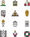 Set of death and funeral icons