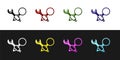 Set Debugging icon isolated on black and white background. Debugging tool. Magnifying glass on bug programming. Testing Royalty Free Stock Photo