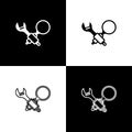 Set Debugging icon isolated on black and white background. Debugging tool. Magnifying glass on bug programming. Testing Royalty Free Stock Photo