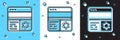 Set Debugging icon isolated on blue and white, black background. Debugging tool. Magnifying glass on bug programming Royalty Free Stock Photo