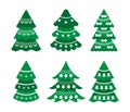 Set of decorated Christmas trees with balls, bows, stars, bells, garland Royalty Free Stock Photo